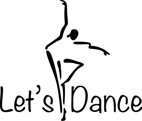 Silhouette of a dancing person with the phrase "Let's Dance" below. The design emphasizes movement and rhythm in a minimalist style.