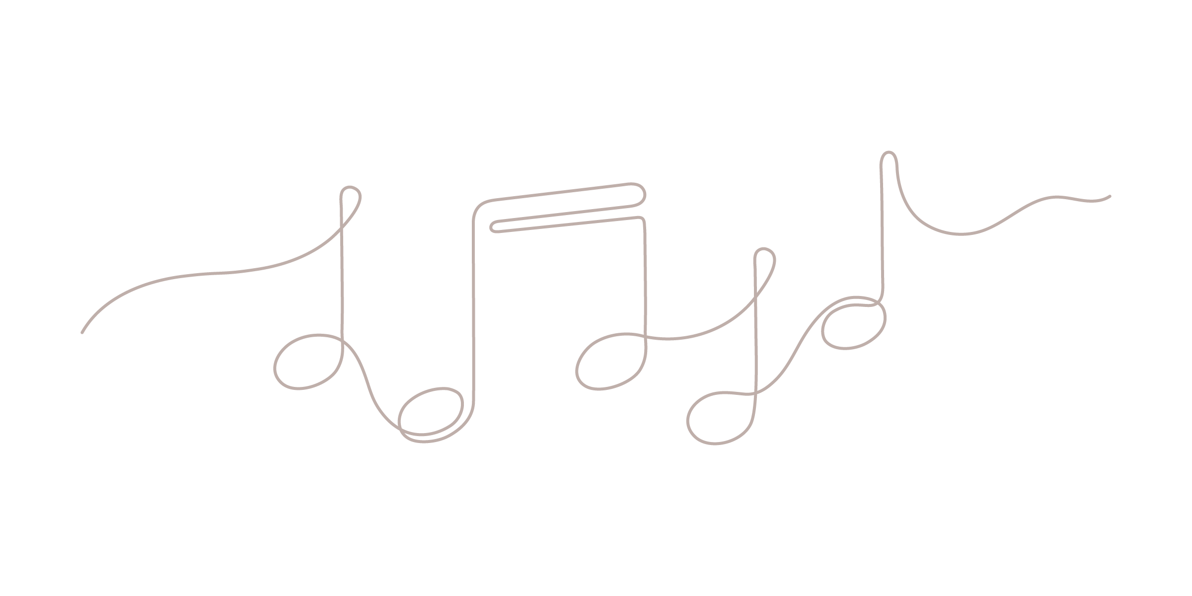 A pink background displays delicate abstract line art of musical notes, evocative of movement and rhythm, with a subtle, soothing aesthetic.